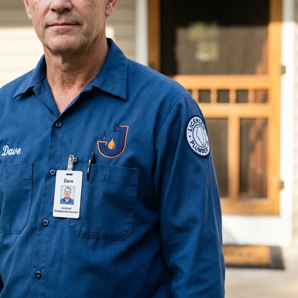 Licensed plumber showing ID badge in Stinnett, TX