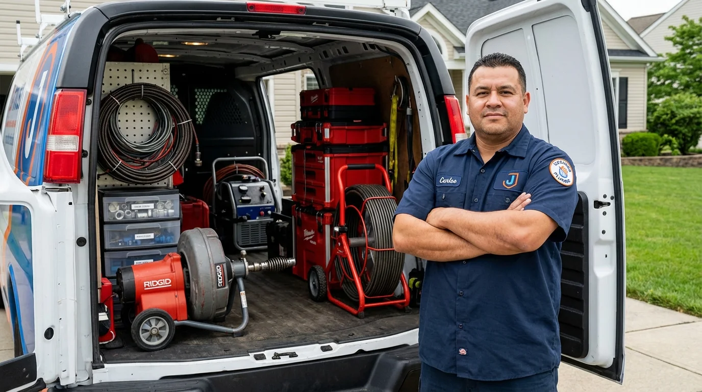 Professional drain cleaning equipment and Johns Plumbing LLC plumber in Stinnett
