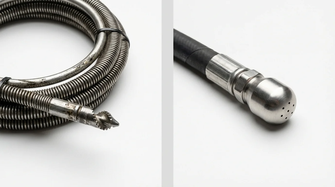 Drain snake cable and hydro jetting nozzle used for drain cleaning in Stinnett, TX