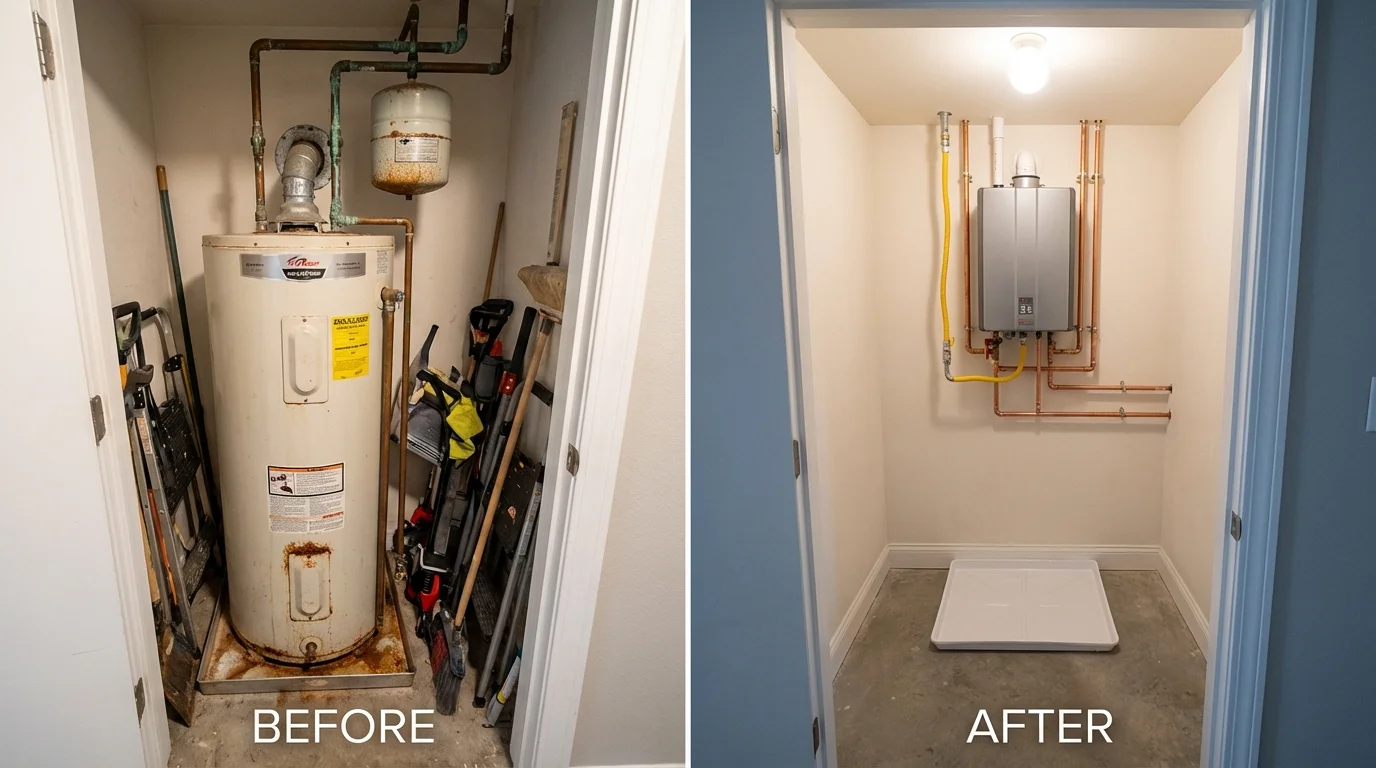 Tank water heater versus wall-mounted tankless unit comparison for Stinnett, TX homeowners